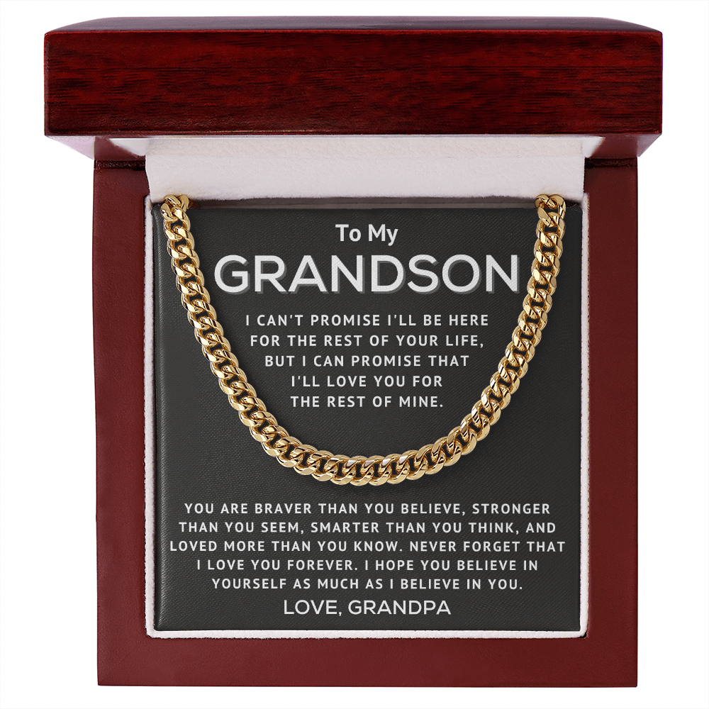 Grandson Necklace From Grandpa - I Can't Promise I'll Be Here - Cuban Link Chain Necklace