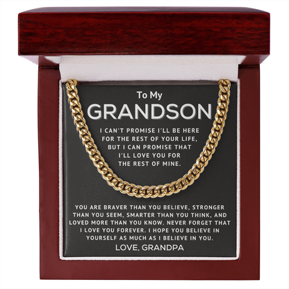 Grandson Necklace From Grandpa - I Can't Promise I'll Be Here - Cuban Link Chain Necklace