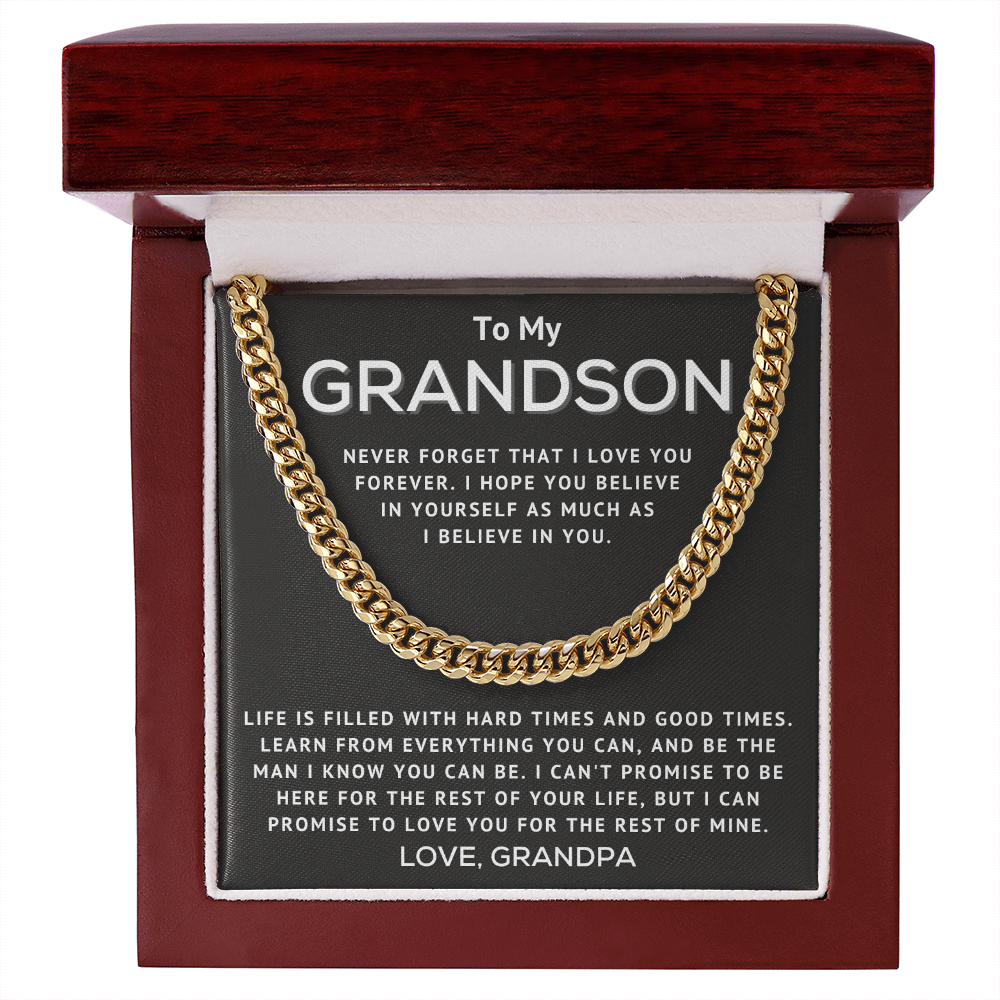 To My Grandson Necklace From Grandpa - Never Forget That I Love You Learn From Everything - Cuban Link Chain Necklace