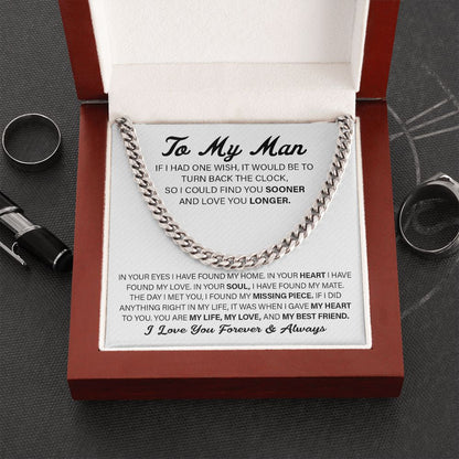 To My Man Cuban Link Chain Necklace, My Life My Love, Perfect Gift for Your Man