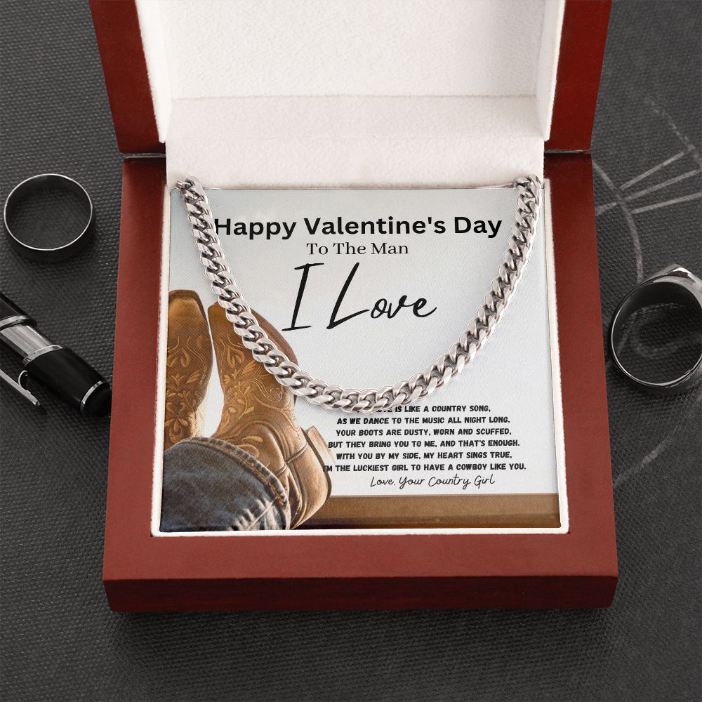 Happy Valentine's Day To The Man I Love Cuban Link Chain Necklace Gift For Mom, necklace For Wife, Gift For Mother's Day