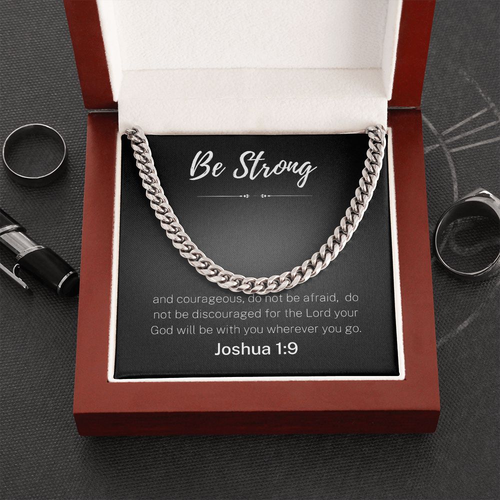 Be Strong Scripture Cuban Chain Link Necklace Gift For Mom, necklace For Wife, Gift For Mother's Day