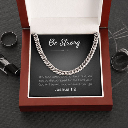 Be Strong Scripture Cuban Chain Link Necklace Gift For Mom, necklace For Wife, Gift For Mother's Day