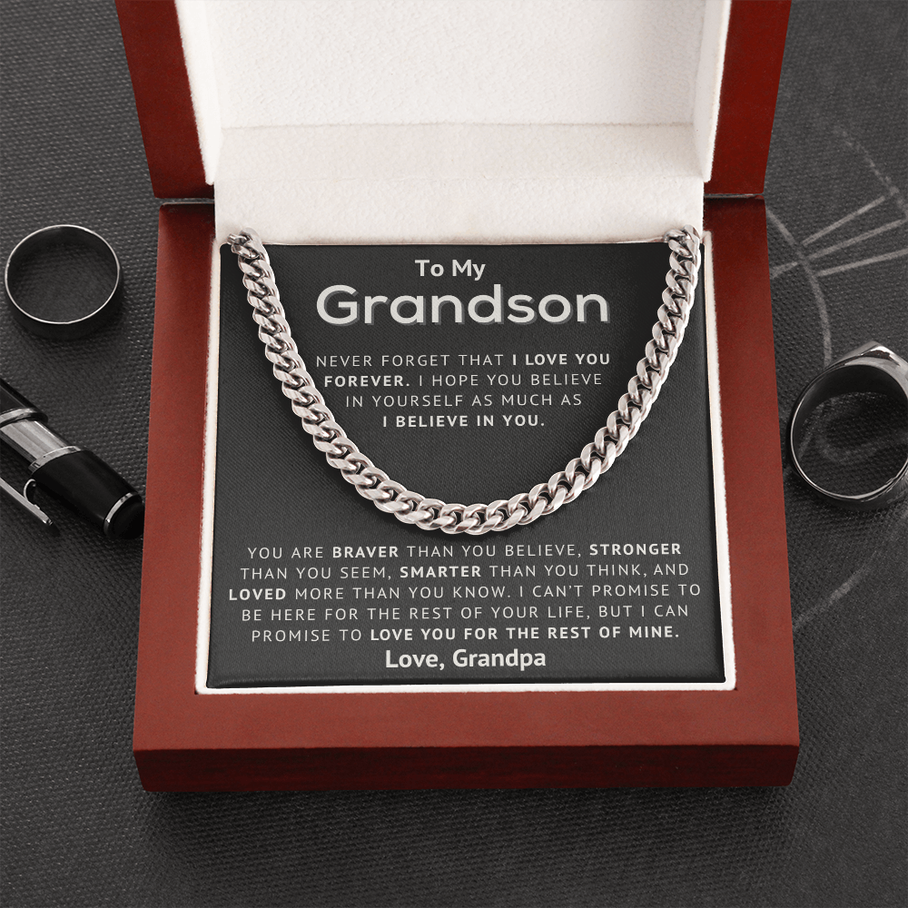 To My Grandson - I Believe In You - Cuban Link Chain Necklace from Grandpa, Perfect Gift for Grandson