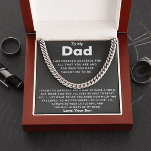 To My Dad Cuban Link Chain Necklace - You will always be My Hero - Fathers Day, Birthday, Christmas Gift for Dad Daddy From Son