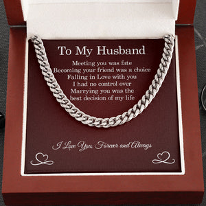 To My Husband Necklace - Meeting You Was Fate, Perfect Gift for Idea, Birthday Gift, Anniversary, Father's Day Gift, Cuban Link Chain Necklace
