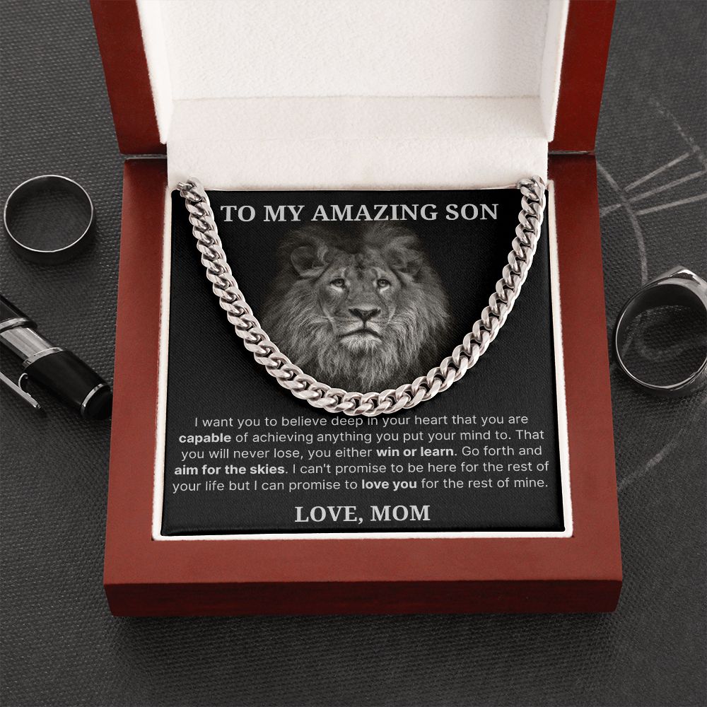 To My Amazing Son necklace, Believe - Length Adjustable Cuban Link Chain For Son