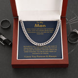To My Man - Cuban Link Chain - Because of You - Blue Card Gift For Mom, necklace For Wife, Gift For Mother's Day