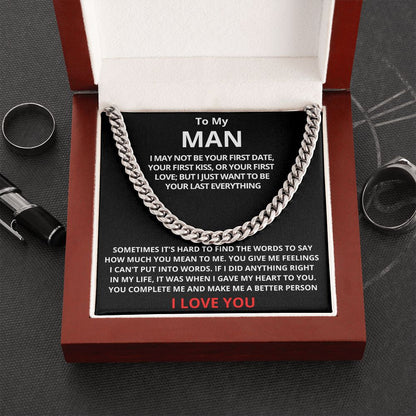 To My Man Cuban Link Chain (Stainless Steel) Gift For Mom, necklace For Wife, Gift For Mother's Day