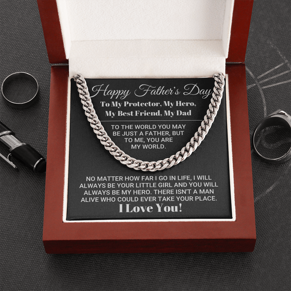 Cuban Link Chain Necklace Gift for Dad - My Dad My World Father's Day Gift, Necklace for Father