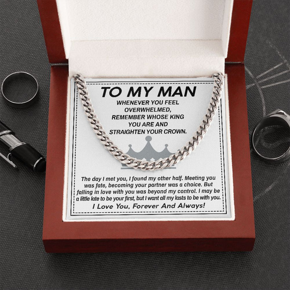 To My Man Cuban Link Chain Necklace King Gift For Mom, necklace For Wife, Gift For Mother's Day