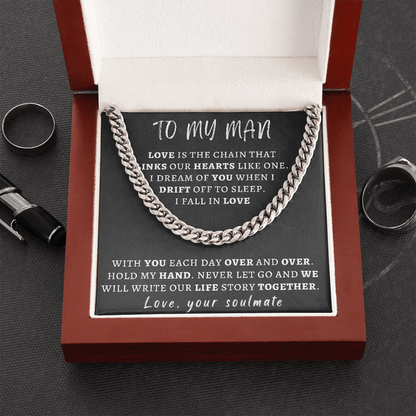 Necklace for Man - We Will Write Our Life Story Together, Birthday Gift for Man, Anniversary Gift, Cuban Link Chain Necklace