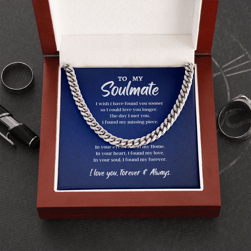 To My Soulmate Cuban Link Chain Necklace - Necklace for Husband, Gift for Husband, Cuban Link Chain Necklace