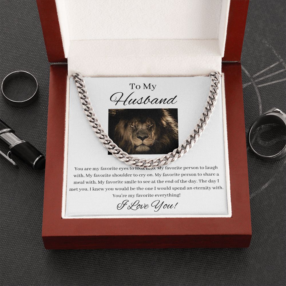 To My Husband - My Favorite Everything - Cuban Link Chain - White Card
