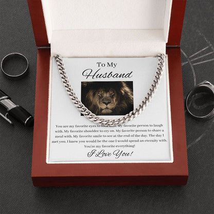 To My Husband - My Favorite Everything - Cuban Link Chain - White Card