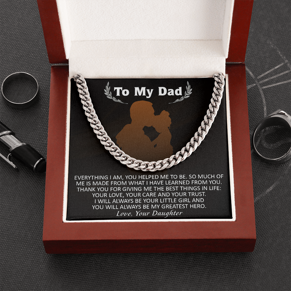 Necklace for Dad From Daughter, You Will Always Be My Greatest Hero, Birthday Gift, Father's Day Gift for Dad, Cuban Link Chain Necklace
