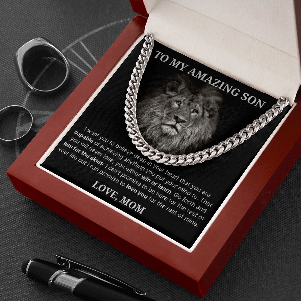 To My Amazing Son necklace, Believe - Length Adjustable Cuban Link Chain For Son