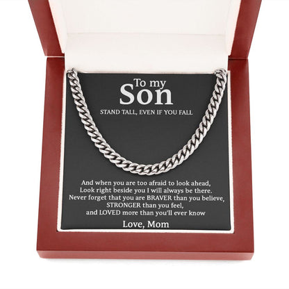 To My Son Necklace - Stand Tall, Event If Fall. Best Necklace for Son, Cuban Link Chain Necklace
