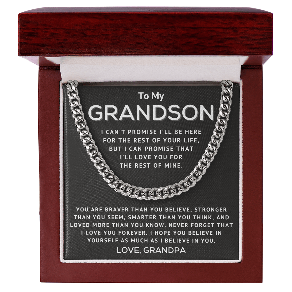 Grandson Necklace From Grandpa - I Can't Promise I'll Be Here - Cuban Link Chain Necklace