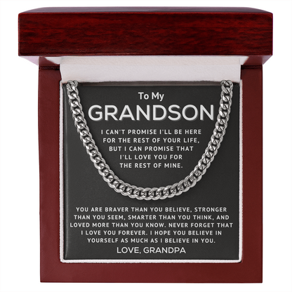 Grandson Necklace From Grandpa - I Can't Promise I'll Be Here - Cuban Link Chain Necklace