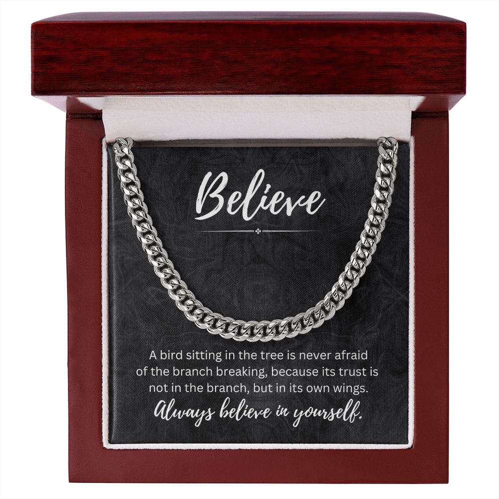 Believe In Yourself Cuban Chain Link Necklace Gift For Mom, necklace For Wife, Gift For Mother's Day