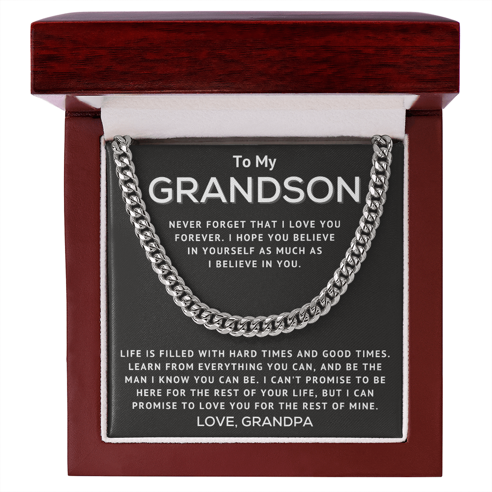 To My Grandson Necklace From Grandpa - Never Forget That I Love You Learn From Everything - Cuban Link Chain Necklace
