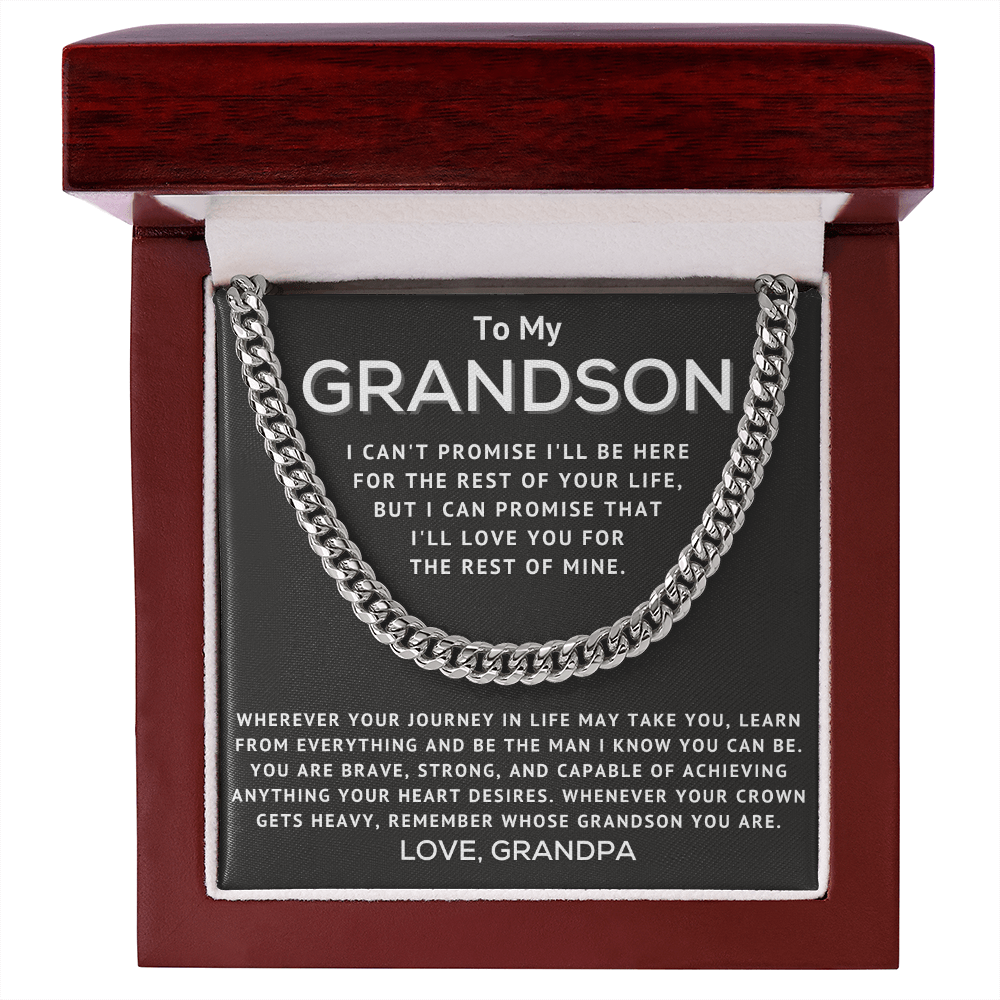 Grandson from Grandpa Necklace - Learn From Everything - Cuban Link Chain Necklace