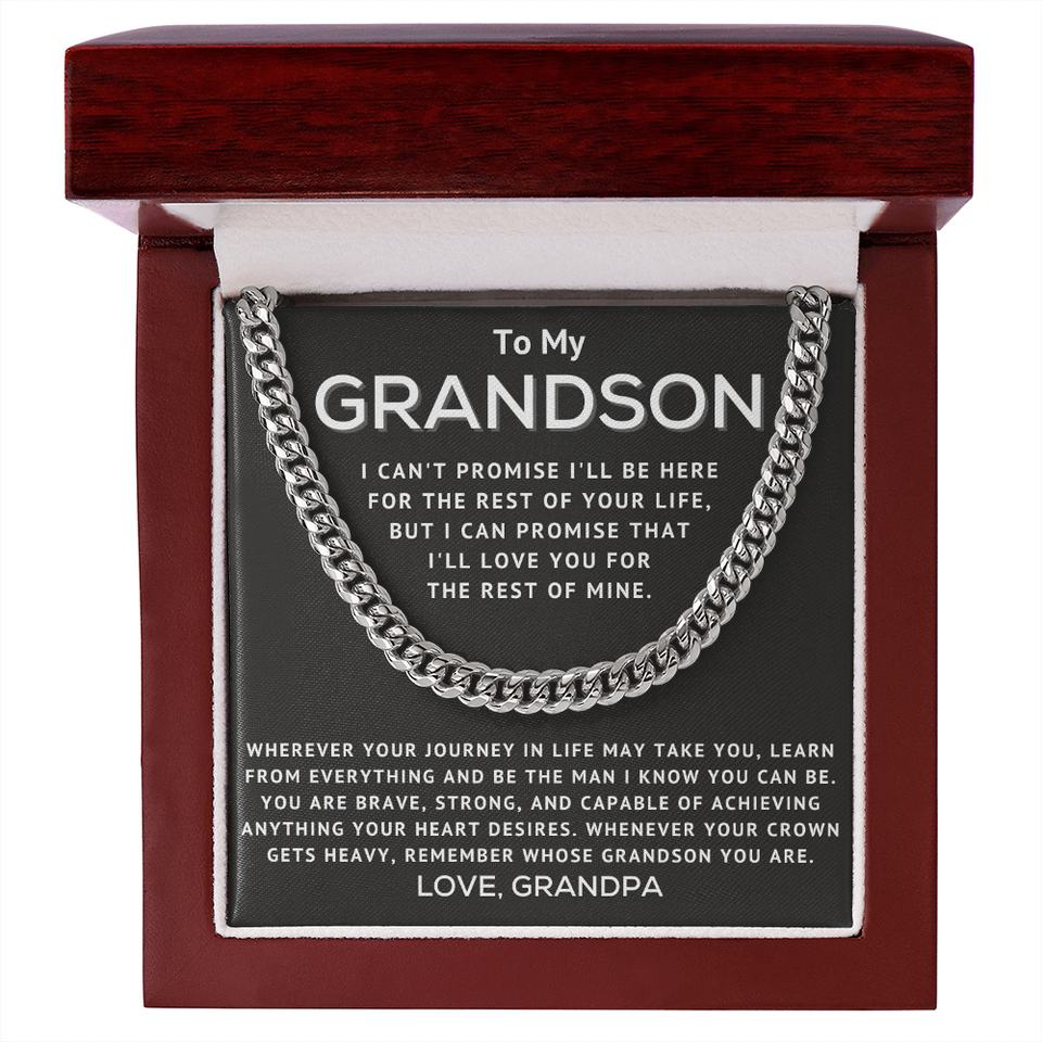 Grandson from Grandpa Necklace - Learn From Everything - Cuban Link Chain Necklace
