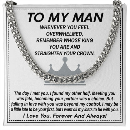 To My Man Cuban Link Chain Necklace King Gift For Mom, necklace For Wife, Gift For Mother's Day