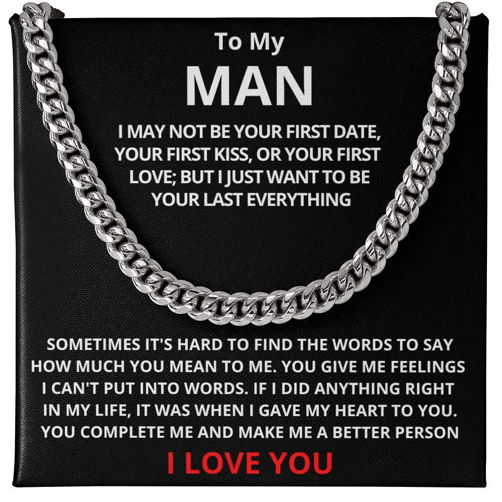 To My Man Cuban Link Chain (Stainless Steel) Gift For Mom, necklace For Wife, Gift For Mother's Day