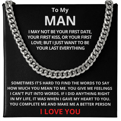 To My Man Cuban Link Chain (Stainless Steel) Gift For Mom, necklace For Wife, Gift For Mother's Day