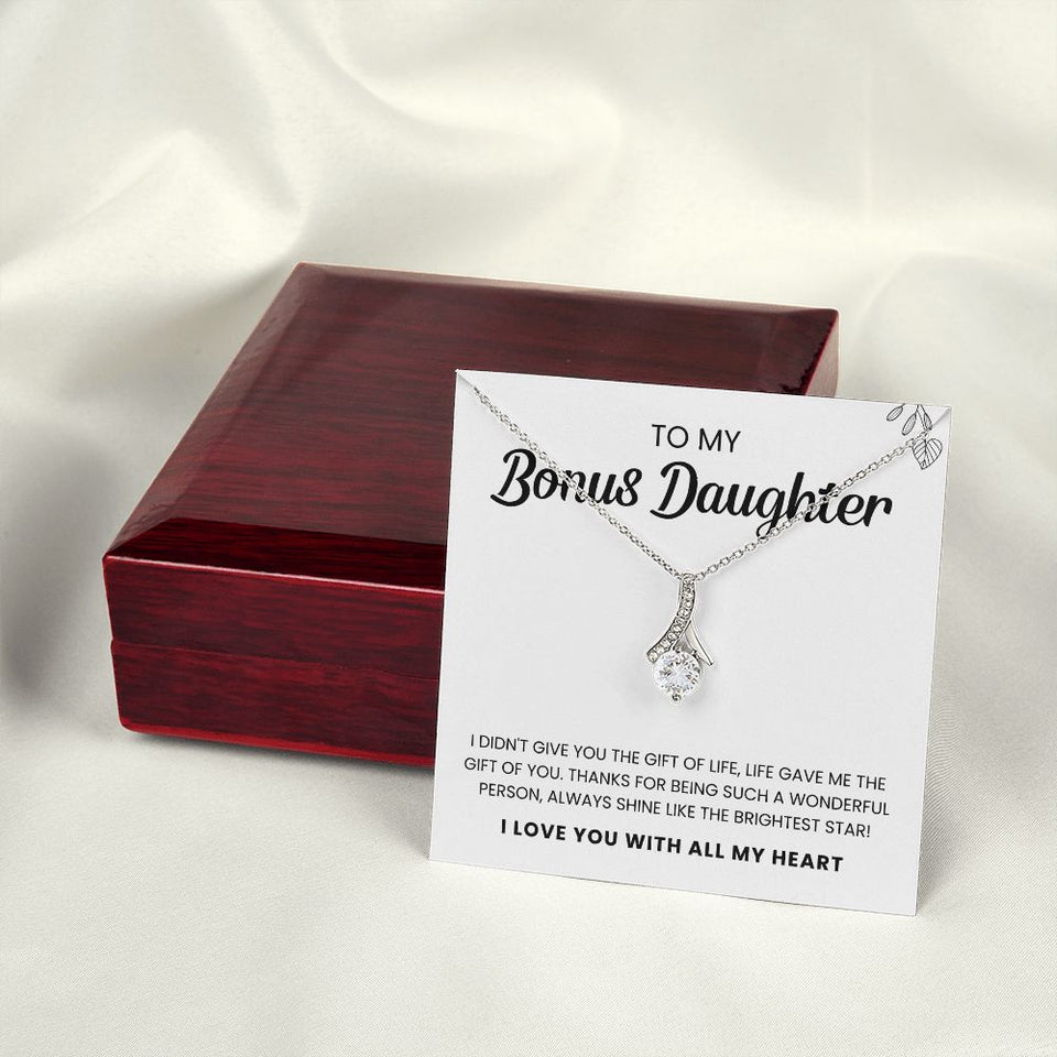To My Bonus Daughter Necklace - Shine Like The Brightest Star Necklace, I Love You With All My Heart, Alluring Beaty Necklace