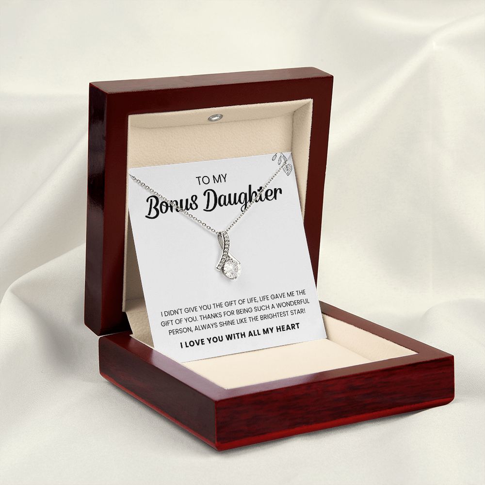 To My Bonus Daughter Necklace - Shine Like The Brightest Star Necklace, I Love You With All My Heart, Alluring Beaty Necklace