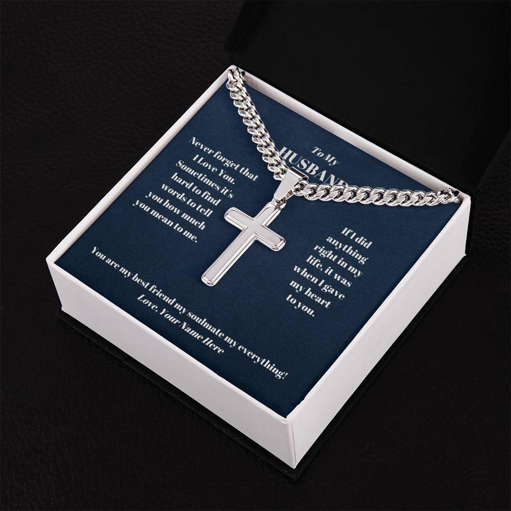Husband Personalized Cross Necklace on Cuban Chain