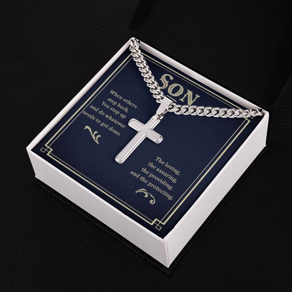 Son when others step back Personalized Cross Necklace with Cuban Chain