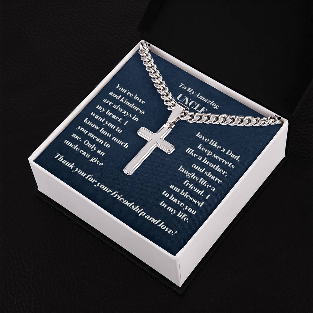 Uncle Personalized Cross Necklace on Cuban Chain