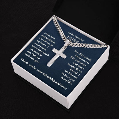 Uncle Personalized Cross Necklace on Cuban Chain