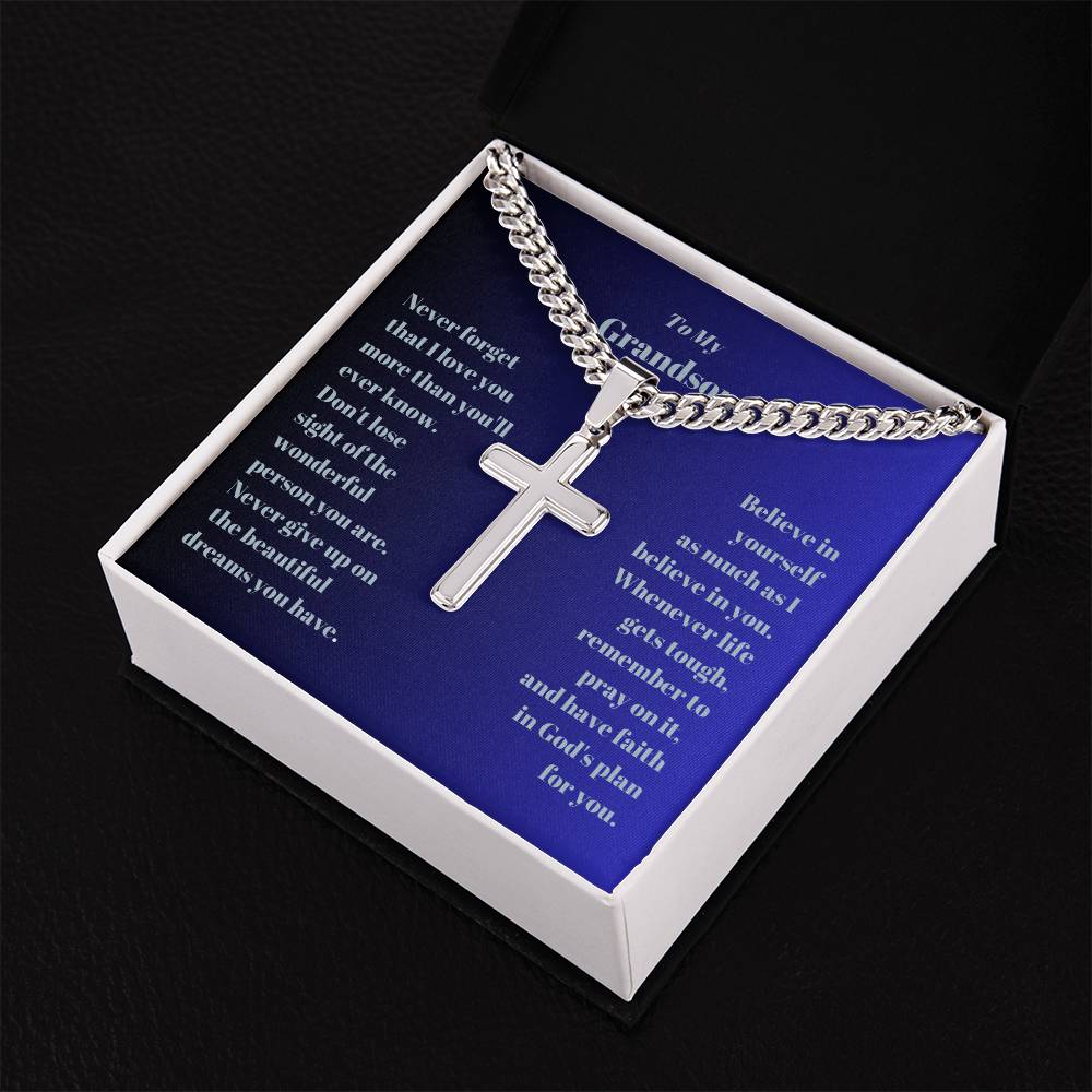 Grandson Engraved Cross with Cuban Chain