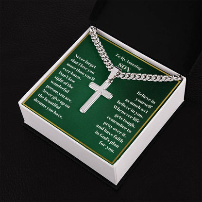 Son Personalized Cross Necklace on Cuban Chain