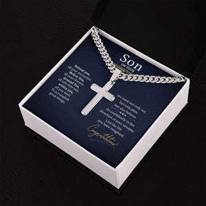 To my Son on your graduation Day Personalized Cross Necklace with Cuban Chain