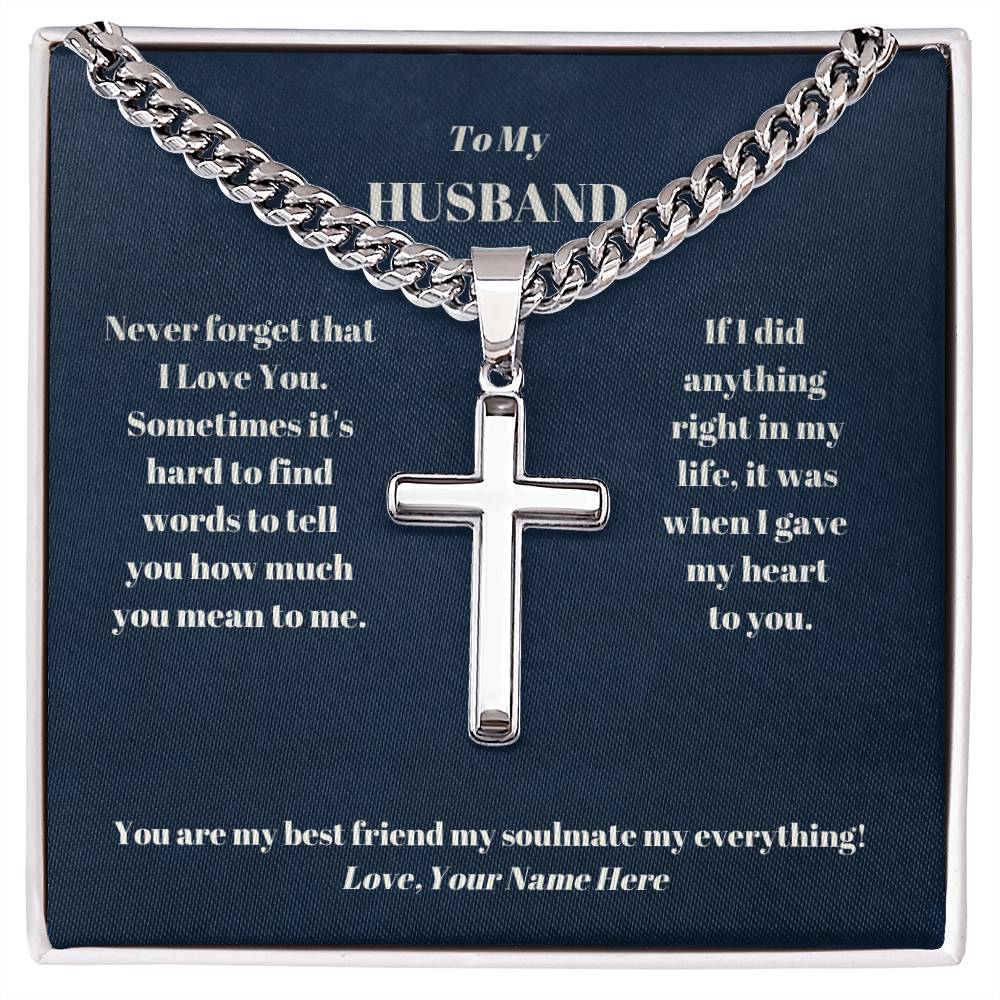 Husband Personalized Cross Necklace on Cuban Chain