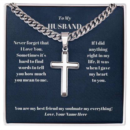 Husband Personalized Cross Necklace on Cuban Chain