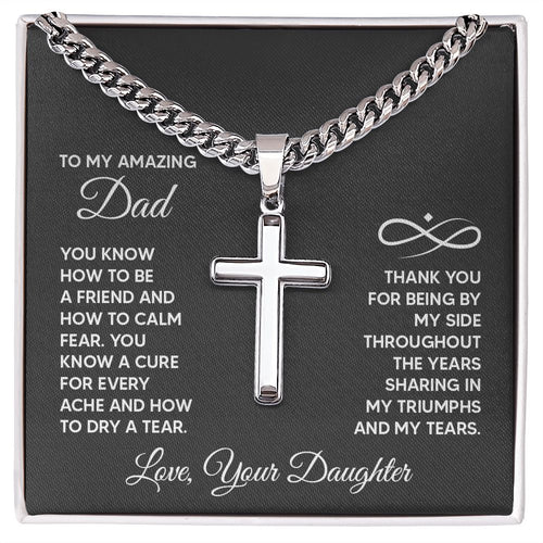 To My Amazing Dad - You know how to be a friend Personalized Cross Necklace with Cuban Chain