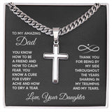 To My Amazing Dad - You know how to be a friend Personalized Cross Necklace with Cuban Chain