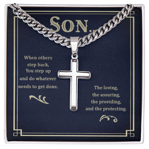 Son when others step back Personalized Cross Necklace with Cuban Chain