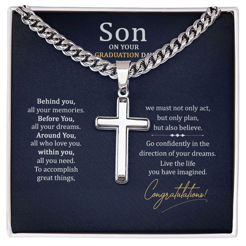 To my Son on your graduation Day Personalized Cross Necklace with Cuban Chain