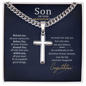 To my Son on your graduation Day Personalized Cross Necklace with Cuban Chain