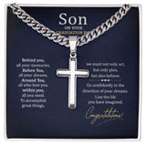 To my Son on your graduation Day Personalized Cross Necklace with Cuban Chain