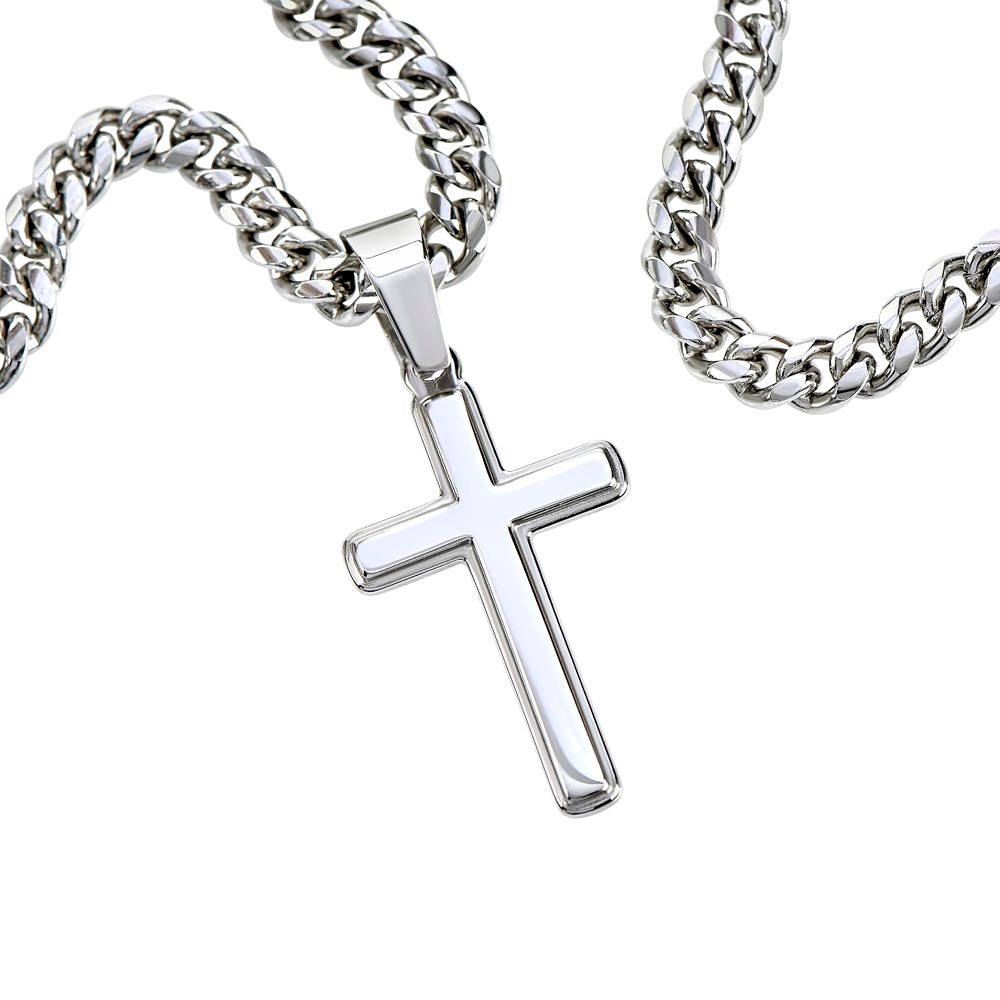 Grandson Personalized Cross Necklace on Cuban Chain