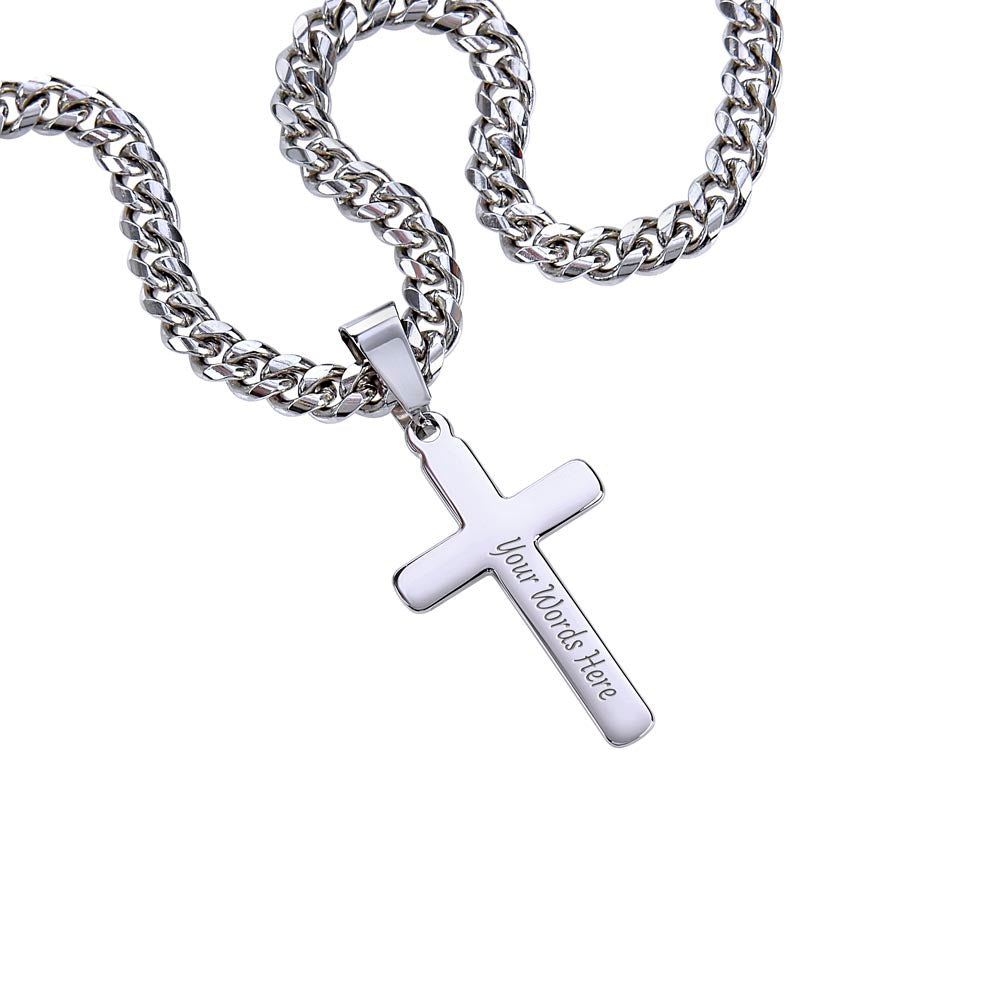We love each other Personalized Cross Necklace with Cuban Chain